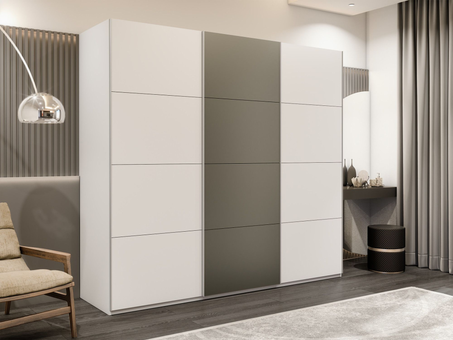 Шкафы-купе 3-х дверные, Шкаф-купе Эста 3-х дверный ДСП/Стекла хаки/Доводчик 300х66х240