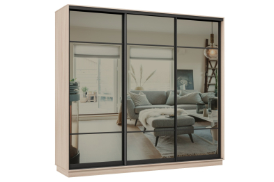 Шкаф-купе Премьер 33 (11ЗГ;11ЗГ;11ЗГ) фасады зеркало графит/трёхдверный/Профиль чёрный муар