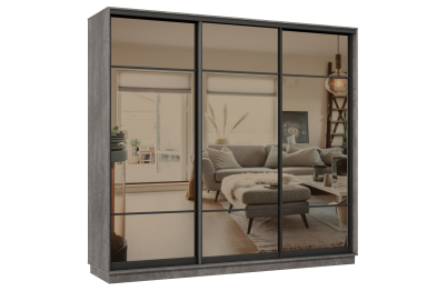 Шкаф-купе Премьер 59 (11ЗБ;11ЗБ;11ЗБ) фасады зеркало бронза/трёхдверный/Профиль чёрный муар