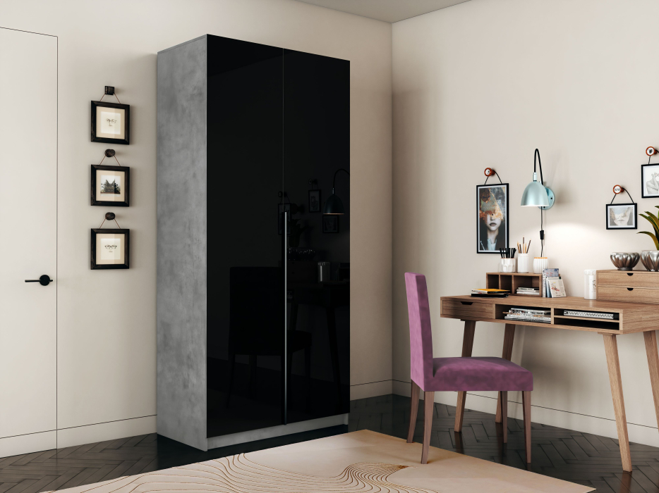 Шкафы распашные, Шкаф распашной Е1 Локер 101x52.5x220 см, с черным стеклом и модулем