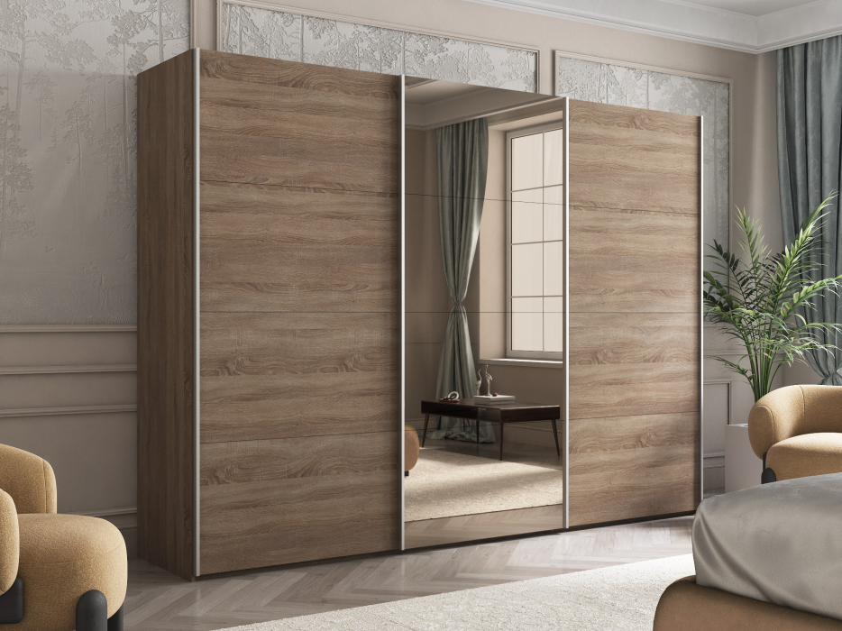 Шкафы-купе 3-х дверные, Шкаф-купе Эста ДСП+Зеркало+ДСП 270х66х240