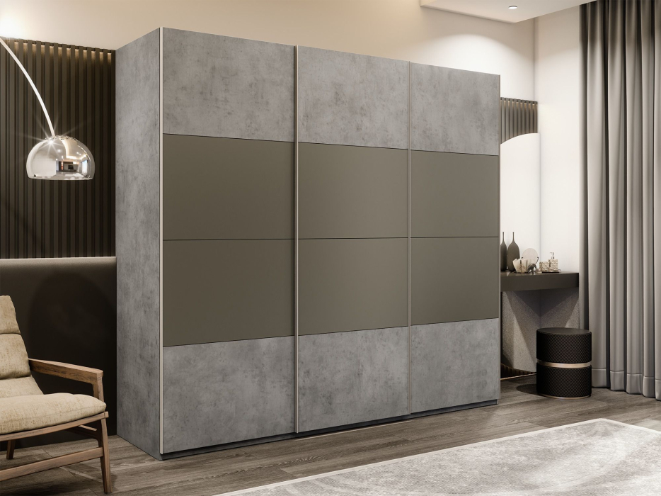 Шкафы-купе 3-х дверные, Шкаф-купе Эста 3-х дверный ДСП/Стекла хаки/Доводчик 240х66х240