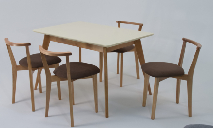 Стол Сканди 120 натур/слоновая кость со стульями Франк натур велюр коричневый