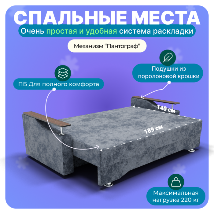 Диваны прямые, Прямой диван Квадро-1, ПБ, Симпл