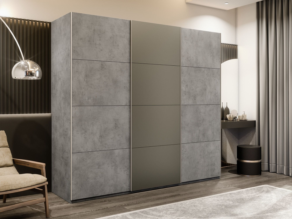 Шкафы-купе 3-х дверные, Шкаф-купе Эста 3-х дверный ДСП/Стекла хаки/Доводчик 240х66х240