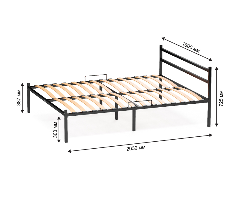 Кровати более 180 см, Кровать металлическая Элимет 180*200 см