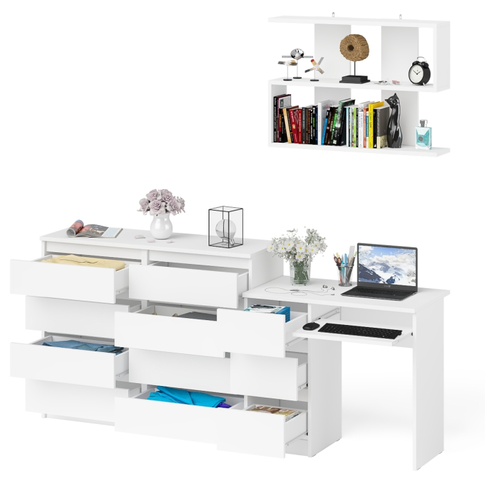 Домашние кабинеты, Комод на восемь ящиков Мори со столом для компьютера МС-6 левый и навесной полкой