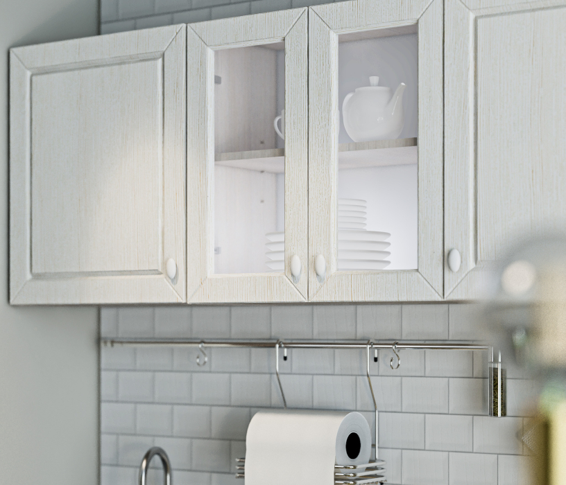 Кухонные гарнитуры, Кухонный гарнитур Катя-150 с витриной Авиньон/Ясень Золото/Мрамор золотой АркобаленоR5