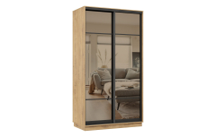 Шкафы-купе 2-х дверные, Шкаф-купе Премьер 02 (11ЗБ;11ЗБ) фасады зеркало бронза/двухдверный/Профиль чёрный муар
