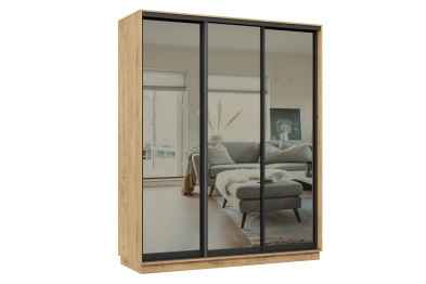 Шкаф-купе Премьер 24 (01ЗГ;01ЗГ;01ЗГ) фасады зеркало графит/трёхдверный/Профиль чёрный муар