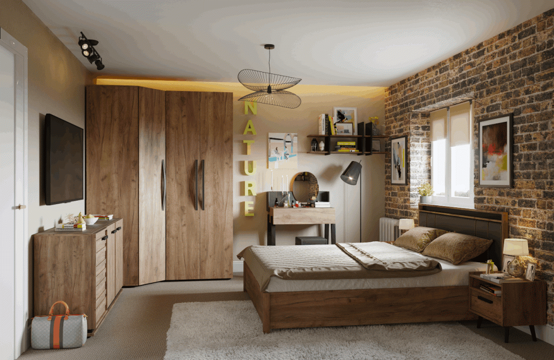 Шкафы двухстворчатые, Модульная система Nature (модуль 54) Шкаф для одежды 2-дв ЛДСП+Зеркало