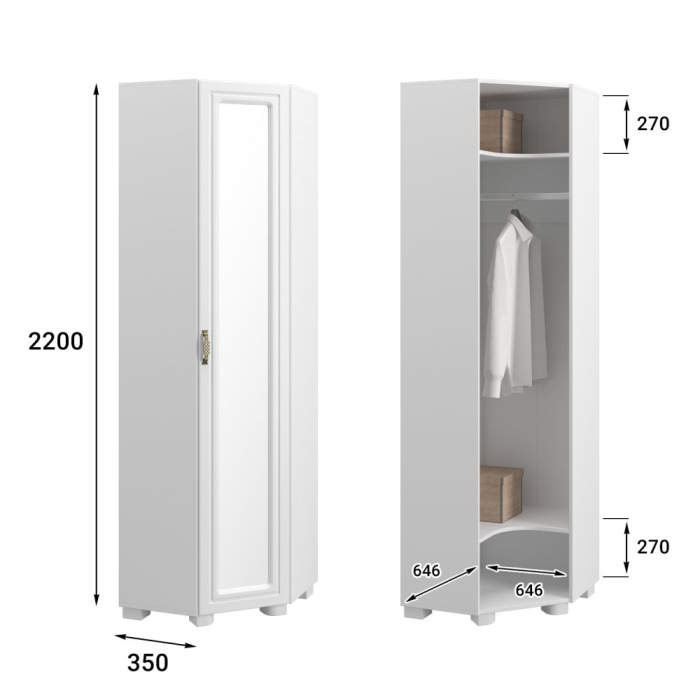 Угловые шкафы, Шкаф угловой с зеркалом «Монблан» МБ-20К