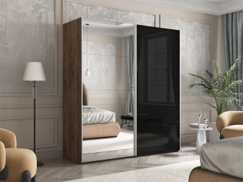 Шкаф Эста дуо Стекло черное/зеркало 2400 х 1600 х 660