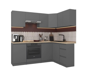 Кухонный гарнитур Леон угловой 210х140 см, диамант серый