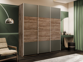 Шкаф-купе Эста 3-х дверный ДСП/Стекла хаки/Доводчик 270х66х240