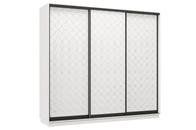 Шкаф-купе Премьер 58 (01РБ;01РБ;01РБ) фасады ромб белый/трёхдверный/Профиль чёрный муар