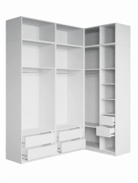 Угловой шкаф для одежды распашной с ящиками и антресолью, София, 2600х2100х1300мм