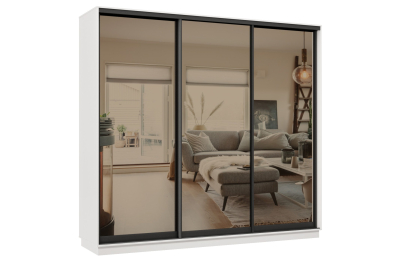 Шкаф-купе Премьер 57 (01ЗБ;01ЗБ;01ЗБ) фасады зеркало бронза/трёхдверный/Профиль чёрный муар