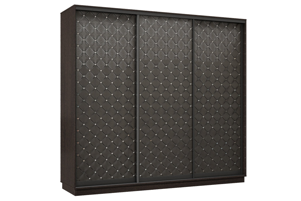 Шкафы-купе 3-х дверные, Шкаф-купе Премьер 34 (01РЧ;01РЧ;01РЧ) фасады ромб чёрный/трёхдверный/Профиль чёрный муар
