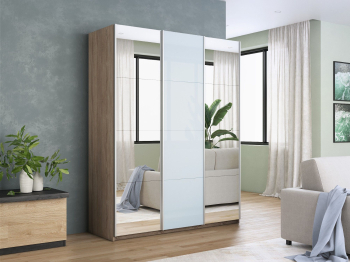 Шкаф-купе Прайм 3-х дверный Зеркала/Стекло белое/Доводчики 210х57х230