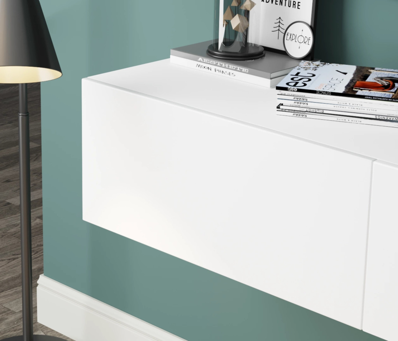 ТВ-тумбы, Тумба под ТВ Виго подвесная Модерн глянцевый МДФ белая большая