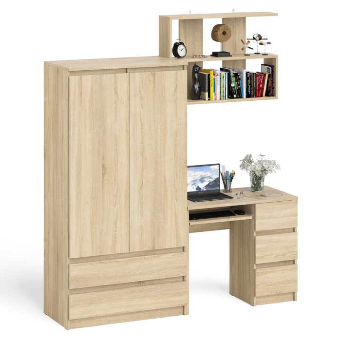 Домашние кабинеты, Стол компьютерный Мори МС-6 правый с полкой для книг и шкаф-комодом двери и два ящика