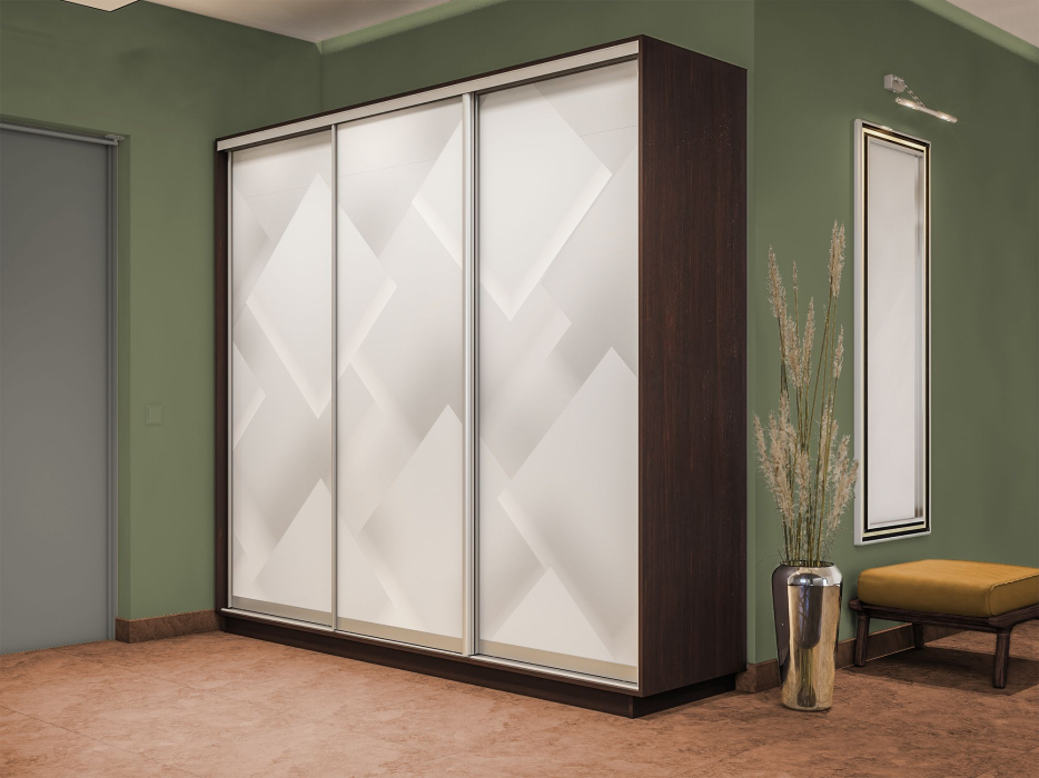 Шкафы-купе 3-х дверные, Шкаф-купе Экспресс 3-х дверный Фотопечать Квадрат Стекла 210х45х240