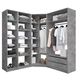 Угловая гардеробная система с полками и модулем MOD_COMPL_UG