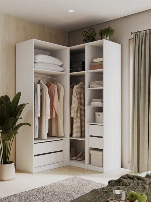 Шкафы, Угловой шкаф для одежды распашной с ящиками, София, 2200х1300х520мм