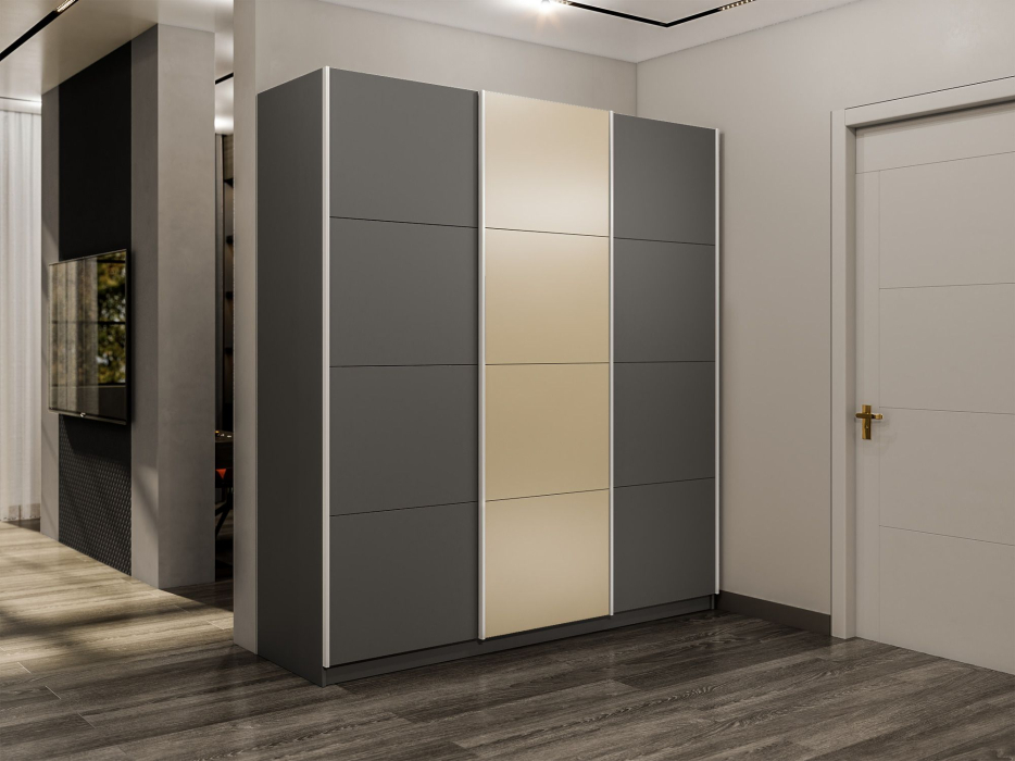 Шкафы-купе 3-х дверные, Шкаф-купе Эста 3-х дверный ДСП/Стекла фисташка/Доводчик 240х66х240