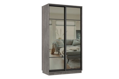 Шкаф-купе Премьер 03 (11ЗГ;11ЗГ) фасады зеркало графит/двухдверный/Профиль чёрный муар