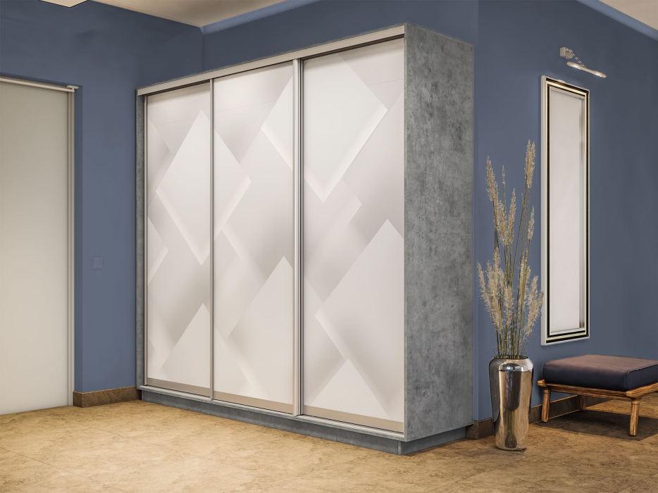 Шкафы-купе 3-х дверные, Шкаф-купе Экспресс 3-х дверный Фотопечать Квадрат Стекла 240х45х220