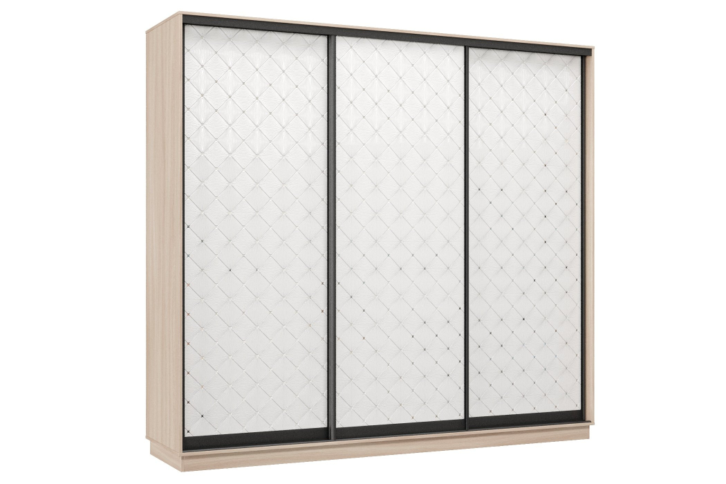 Шкафы-купе 3-х дверные, Шкаф-купе Премьер 34 (01РБ;01РБ;01РБ) фасады ромб белый/трёхдверный/Профиль чёрный муар