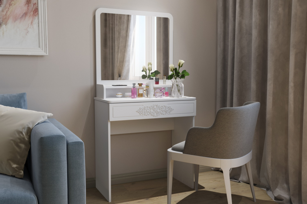 Зеркала в спальню, Туалетный столик с зеркалом Ассоль Лайт ТНC-1