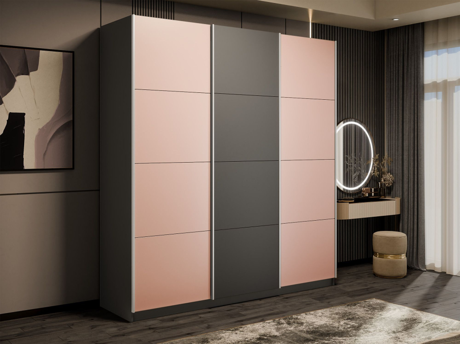 Шкафы-купе 3-х дверные, Шкаф-купе Прайм 3-х дверный Стекла пудра/ДСП/Доводчики 210х57х230