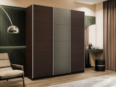 Шкафы-купе 3-х дверные, Шкаф-купе Эста 3-х дверный ДСП/Стекла хаки/Доводчик 300х66х240