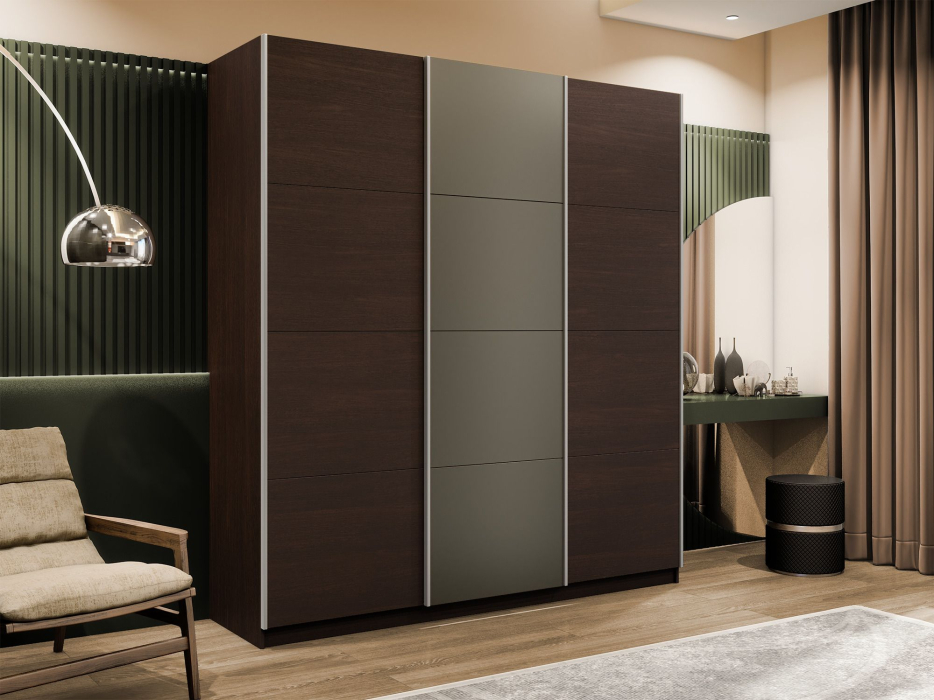 Шкафы-купе 3-х дверные, Шкаф-купе Эста 3-х дверный ДСП/Стекла хаки/Доводчик 300х66х240