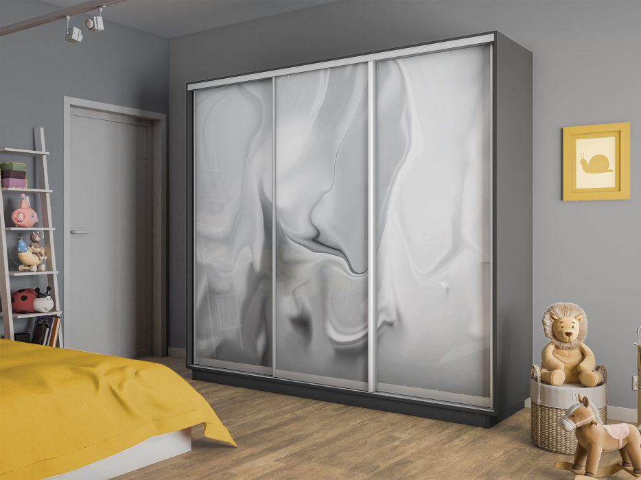 Шкафы-купе 3-х дверные, Шкаф-купе Экспресс 3-х дверный Фотопечать Шелк Стекла 240х45х220