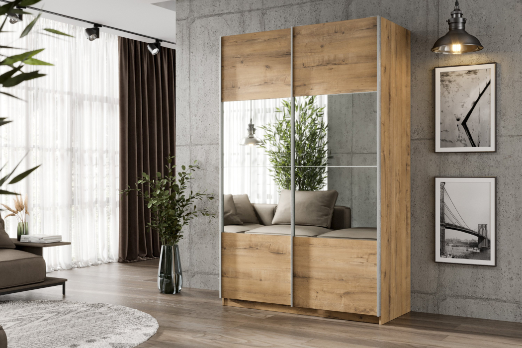 Шкафы-купе 2-х дверные, Шкаф-купе Smart 1422 2х дверный (фасады ЛДСП/зеркало) профиль серебро