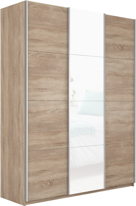 Шкафы-купе 3-х дверные, Шкаф-купе Прайм 3-х дверный ДСП/Стекло белое/Доводчики 180х57х230