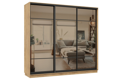 Шкаф-купе Премьер 60 (11ЗБ;11ЗБ;11ЗБ) фасады зеркало бронза/трёхдверный/Профиль чёрный муар