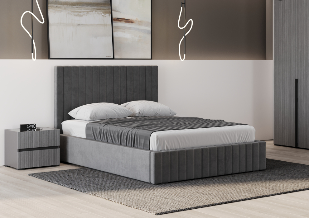 Мягкая кровать, Кровать двуспальная Болонья велюр 160х200 см