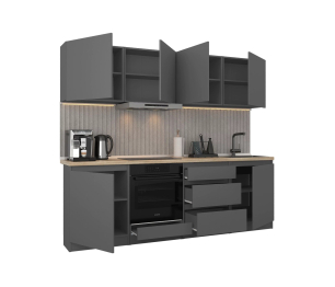 Кухонный гарнитур Леон прямой 240 см, диамант серый
