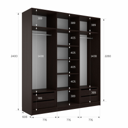 Шкаф-купе Эста Зеркало+Зеркало+Зеркало 240х66х240