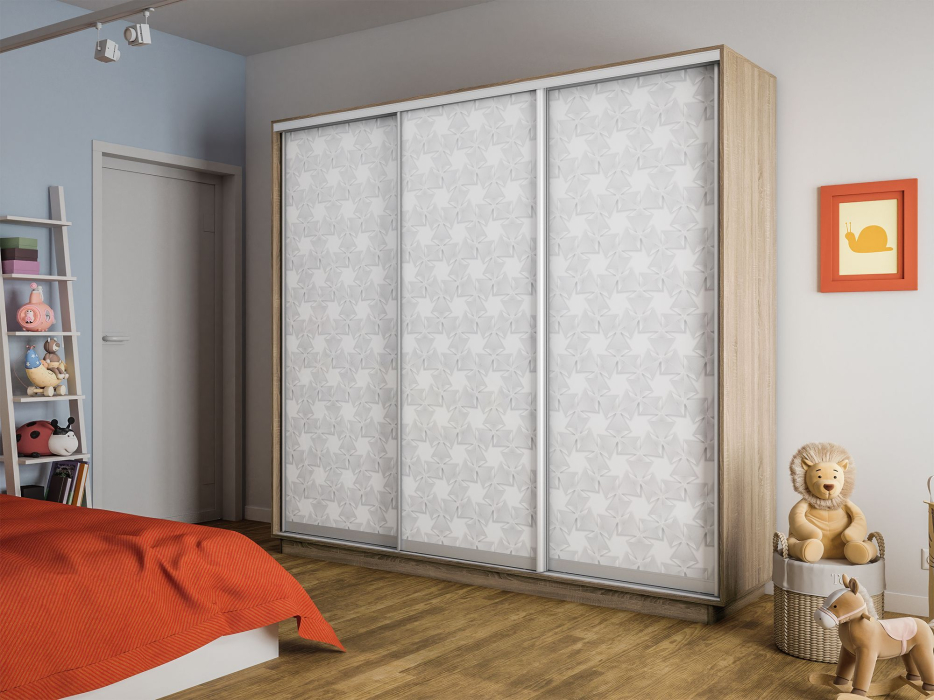 Шкафы-купе 3-х дверные, Шкаф-купе Экспресс 3-х дверный Фотопечать Калейдоскоп Стекла 210х45х220