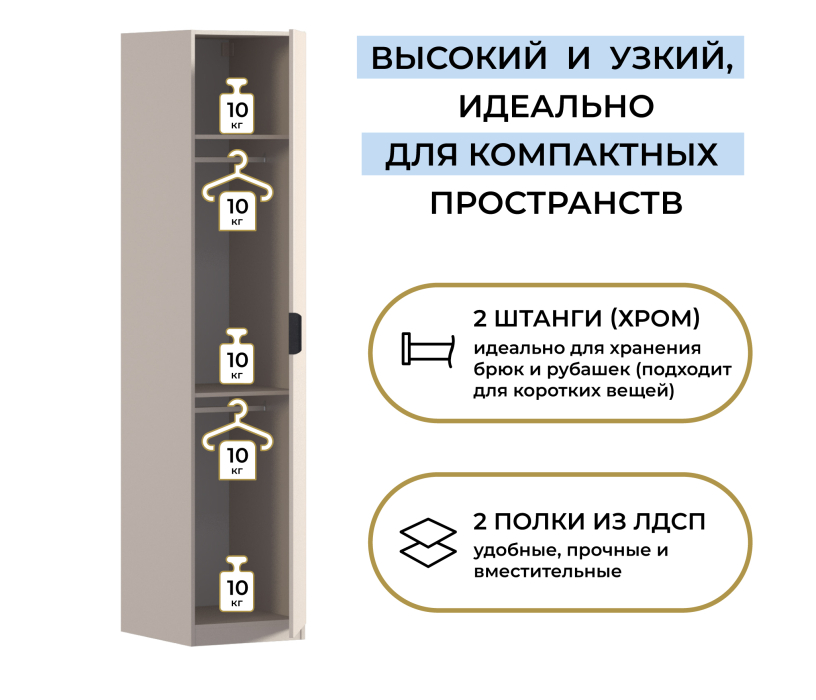 Для одежды, Шкаф однодверный Макс 500 мм, вариант №4 (ЛДСП/МДФ)