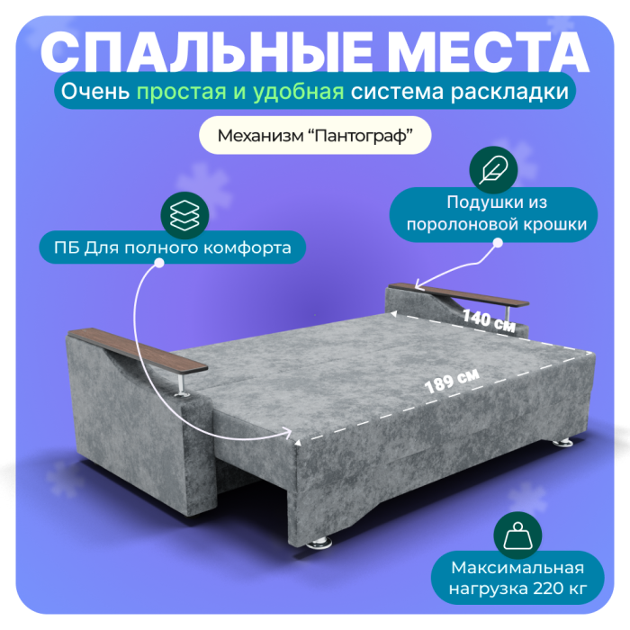 Диваны прямые, Прямой диван Квадро-1, ПБ, Симпл