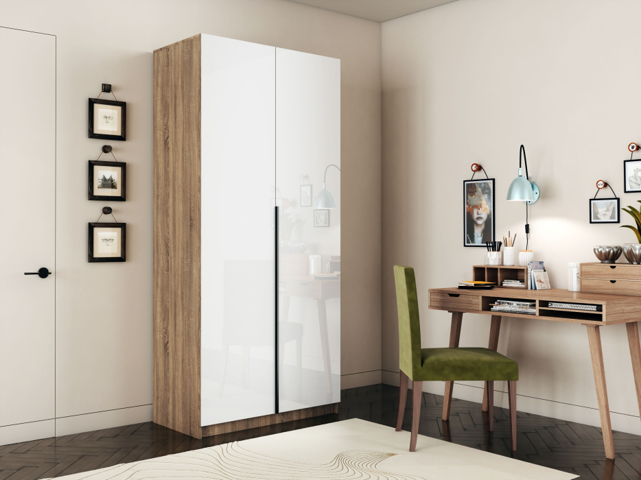 Шкафы распашные, Шкаф распашной Е1 Локер 101x52.5x220 см, с белым стеклом , полками и модулем