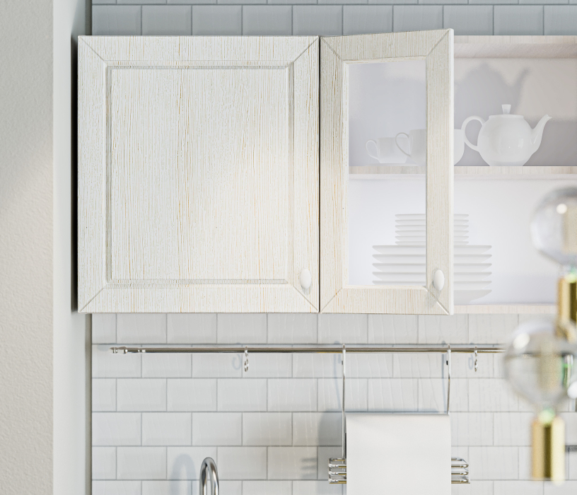 Кухонные гарнитуры, Кухонный гарнитур Катя-150 с витриной Авиньон/Ясень Золото/Мрамор золотой АркобаленоR5