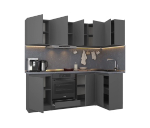 Кухонный гарнитур Леон угловой 210х100 см, диамант серый